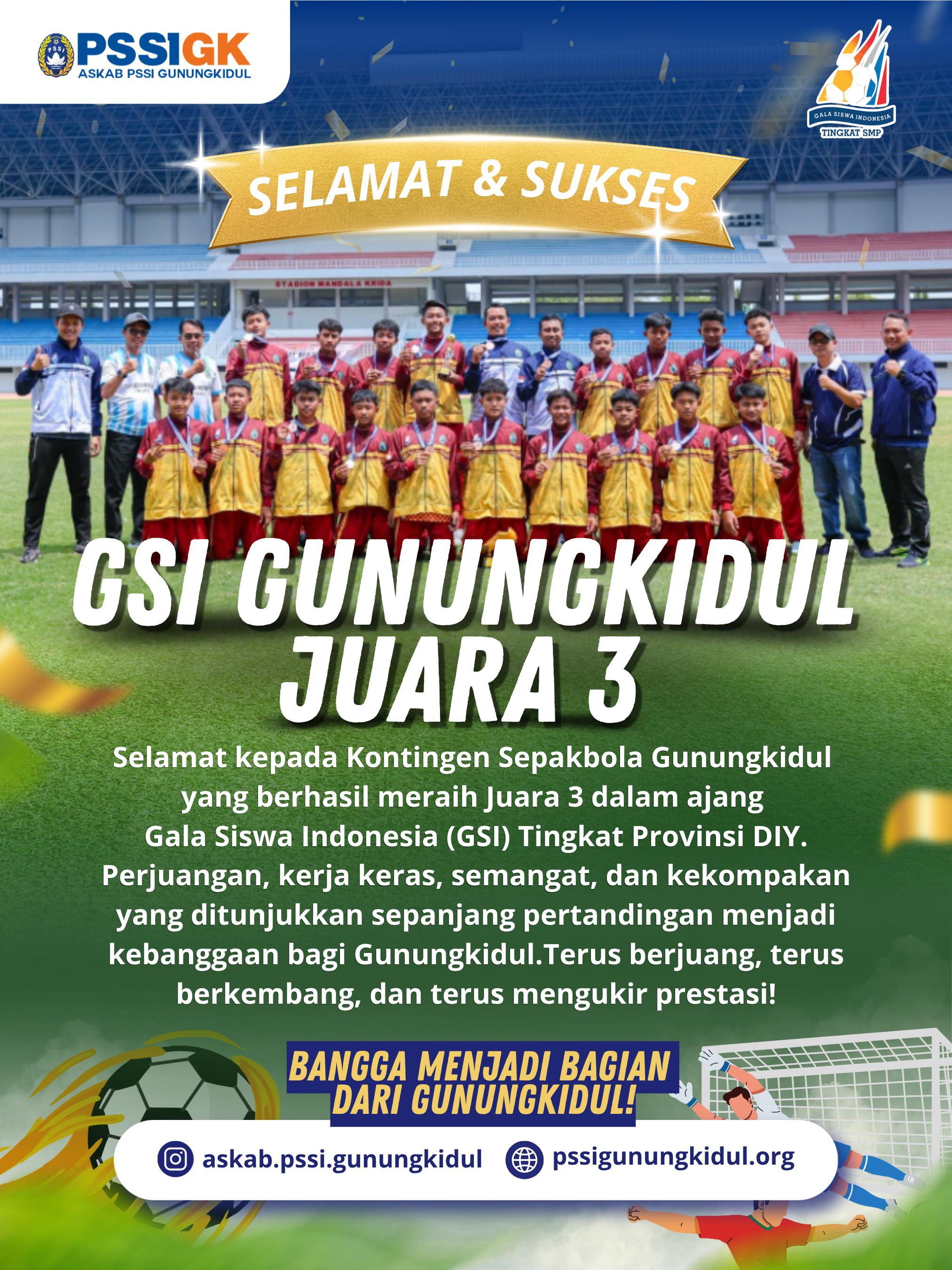 GSI Gunungkidul Raih Juara 3 Tingkat Provinsi DIY